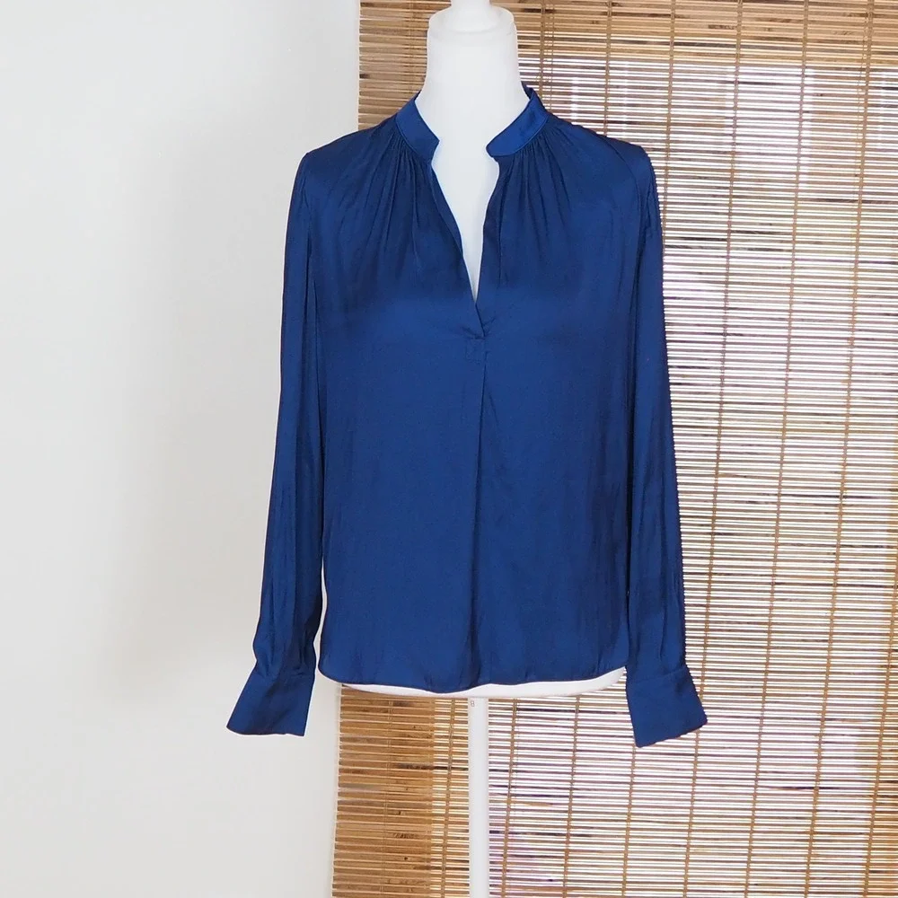 Zadig & Voltaire Tink Satin Blouse Women's Sz XS Royal Blue Long Sleeve Top - Picture 2 of 11